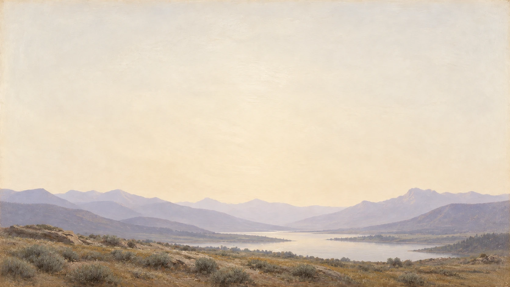 Pale lilac ridges beneath a cream sky