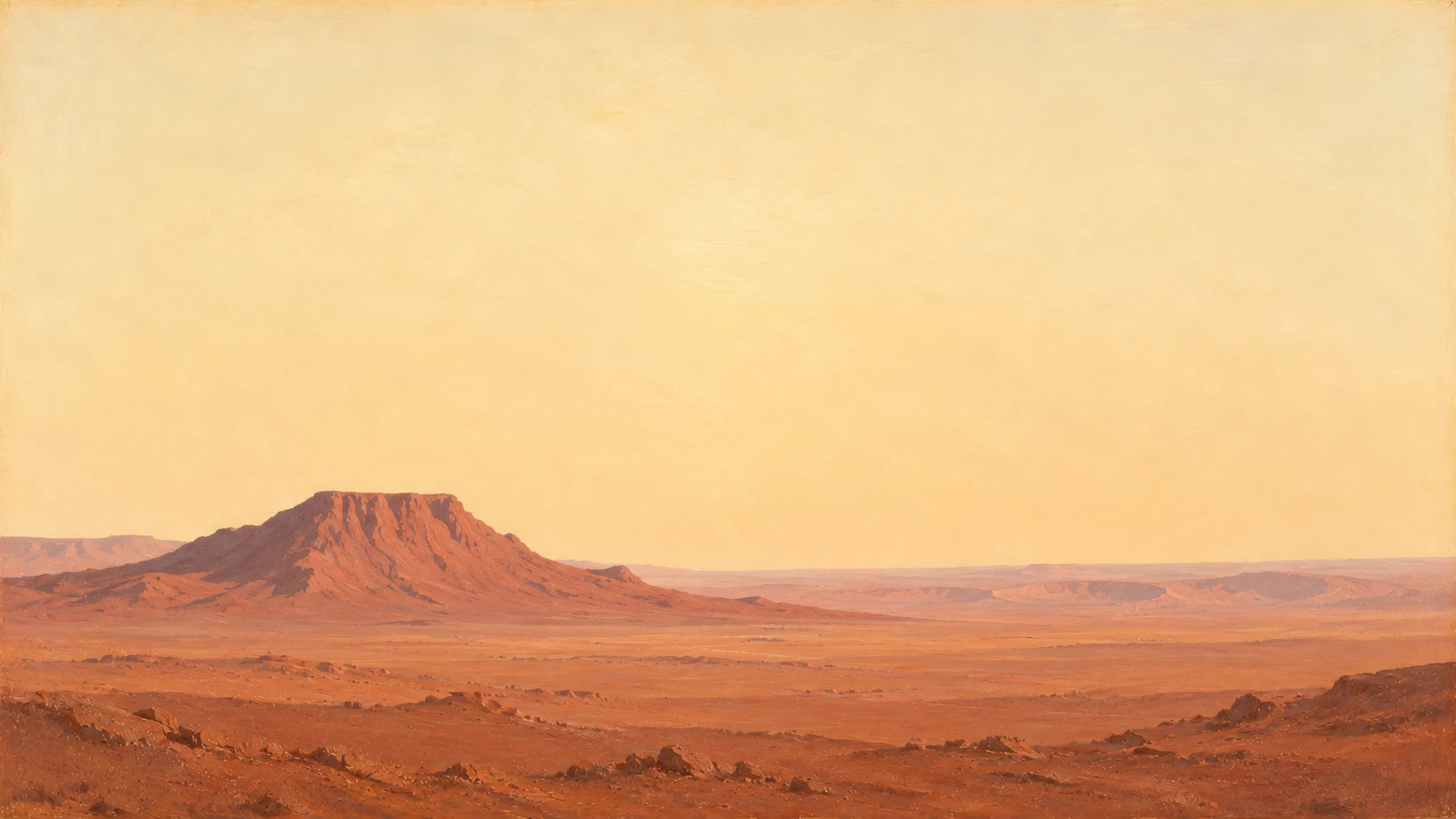 Dusty rose mesas on a quiet mineral plain